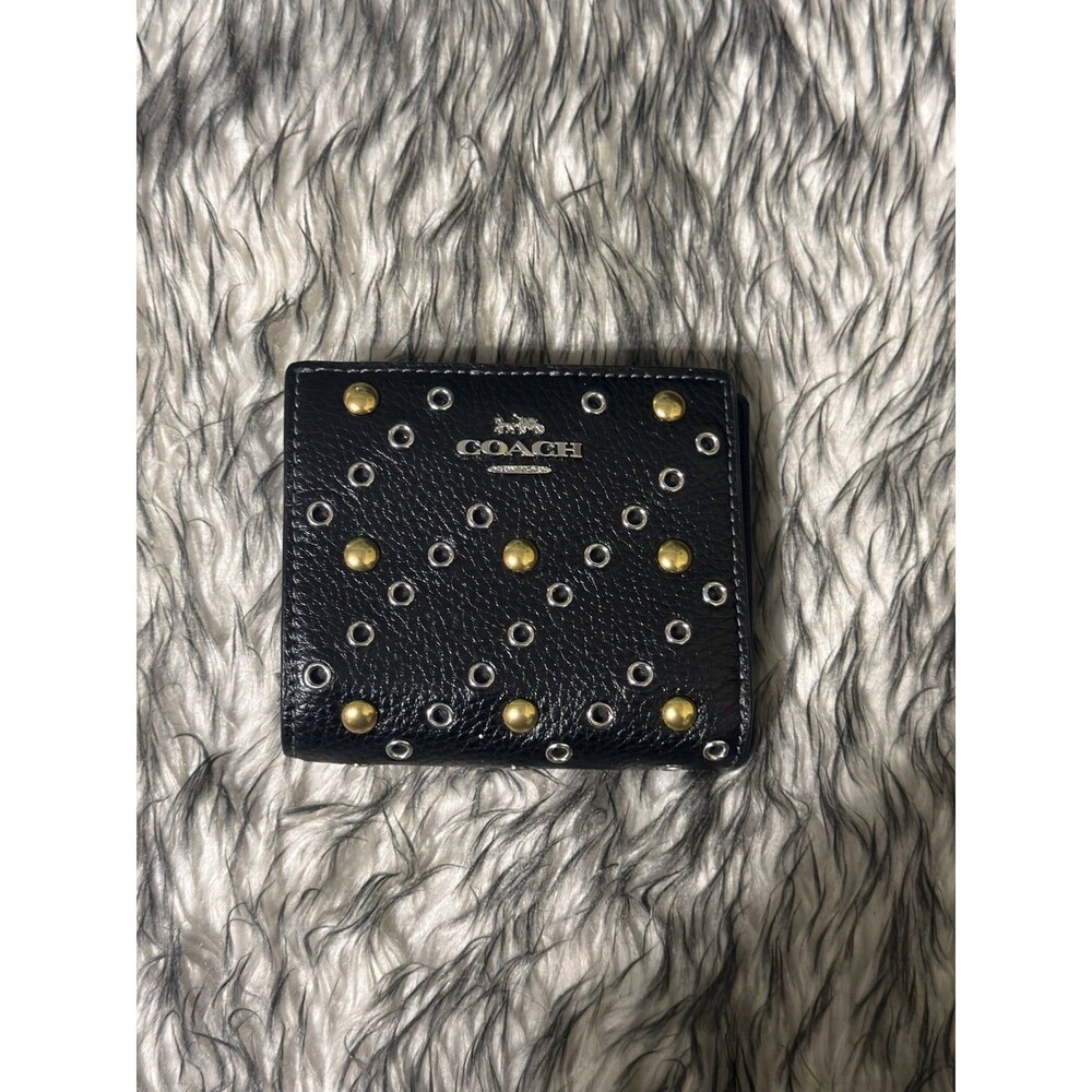 Coach Women’s Black Studded Logo Snap Wallet w/ Credit Card Slots